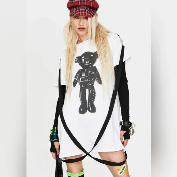 Current Mood Tops - Current Mood by Dolls Kill “Tormented Teddy Graphic Tee” Womens Large Grunge NEW